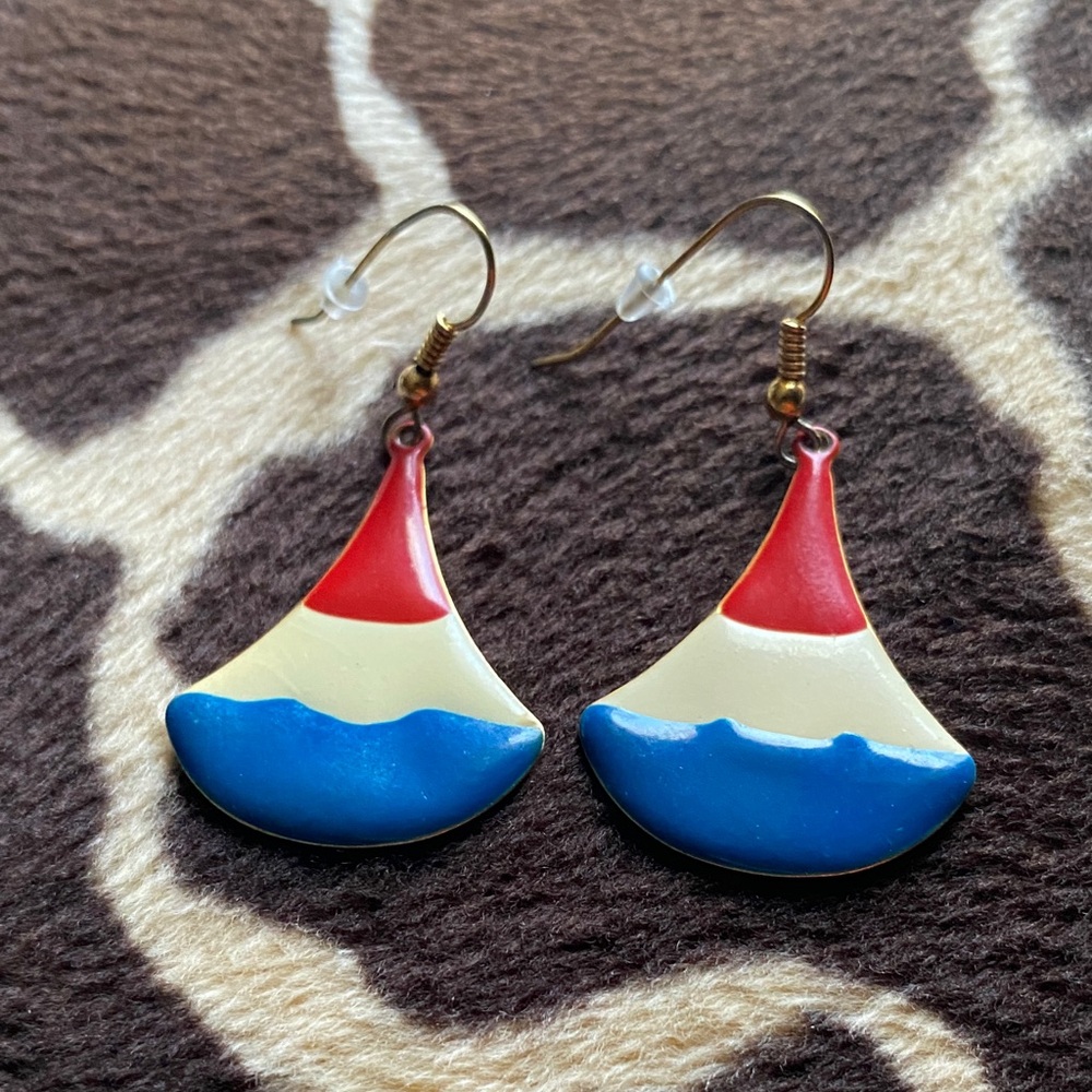 Vintage 70’s Red, Cream, and Blue Earrings